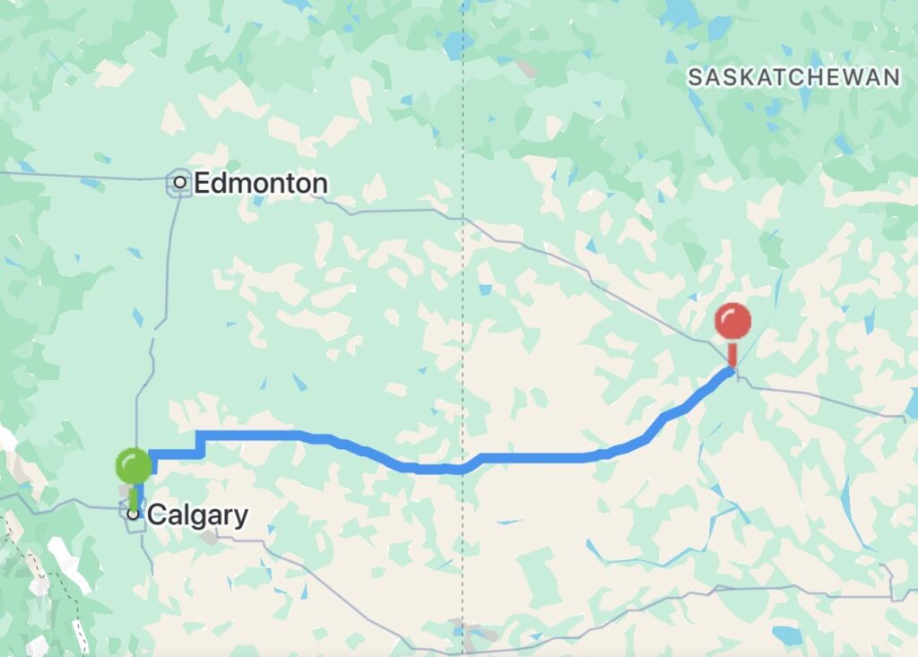 Calgary to Saskatoon Carpool map route