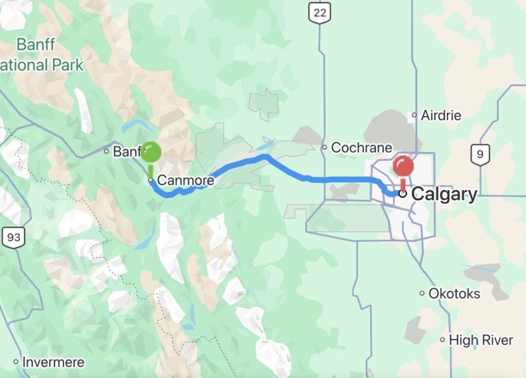 canmore to calgary route
