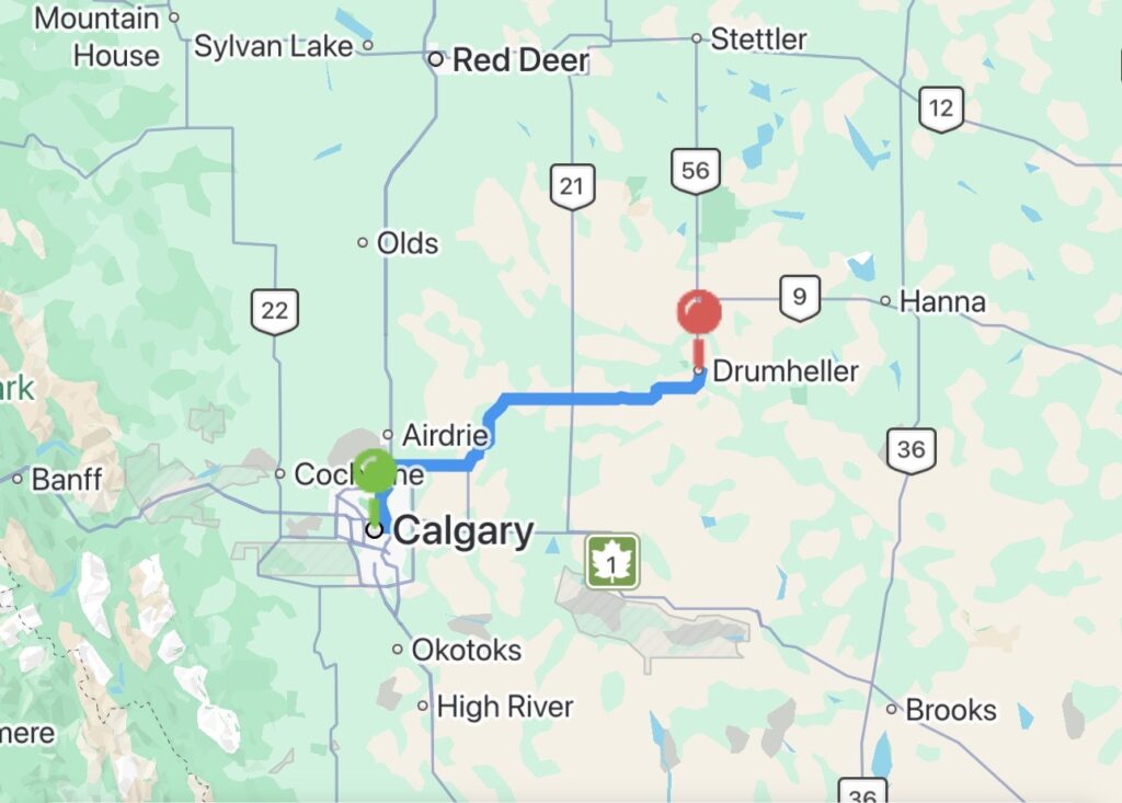 calgary to drumheller route